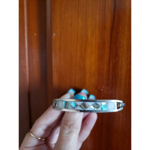 Vintage Abalone Shell Silver Bracelet Marked Jewelry